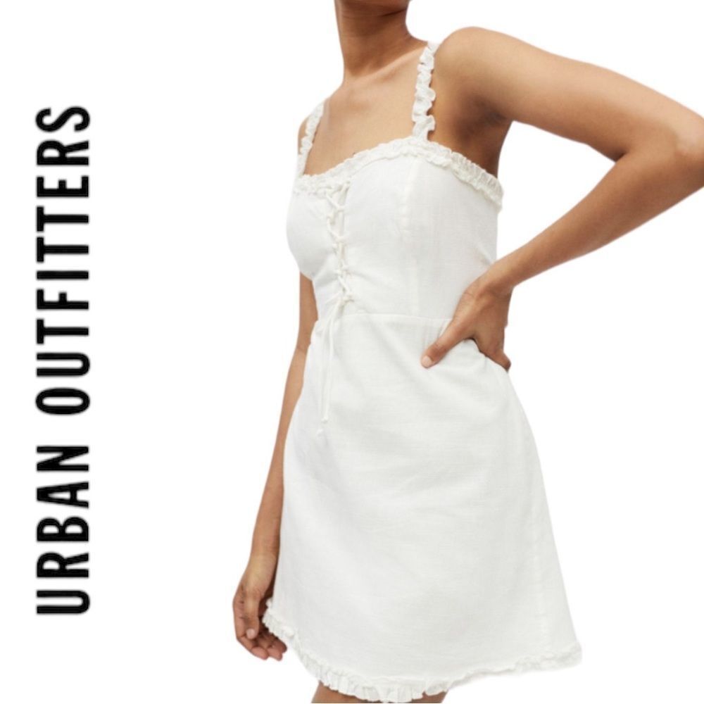 NEW Urban Outfitters UO Robin Lace-Up White Mini Dress L XL - Picture 2 of 5